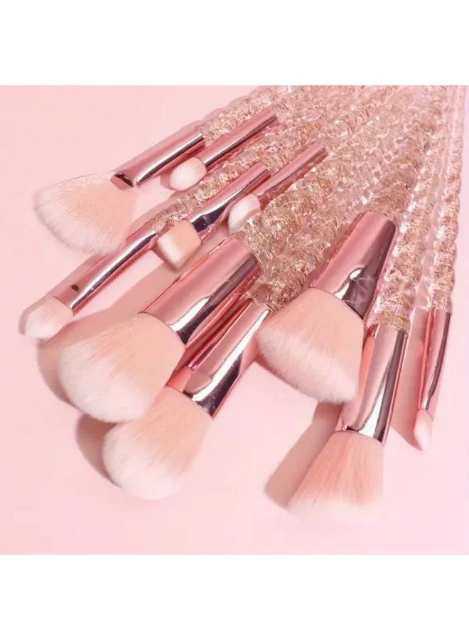 10 Pcs Pink Oval Makeup Brush Set Nylon Bristles Professional Cosmetic Brushes For All Skin Types - Image 2